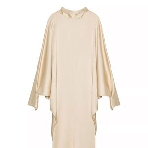 Zara Beige Midi Dress with Draped Sleeves